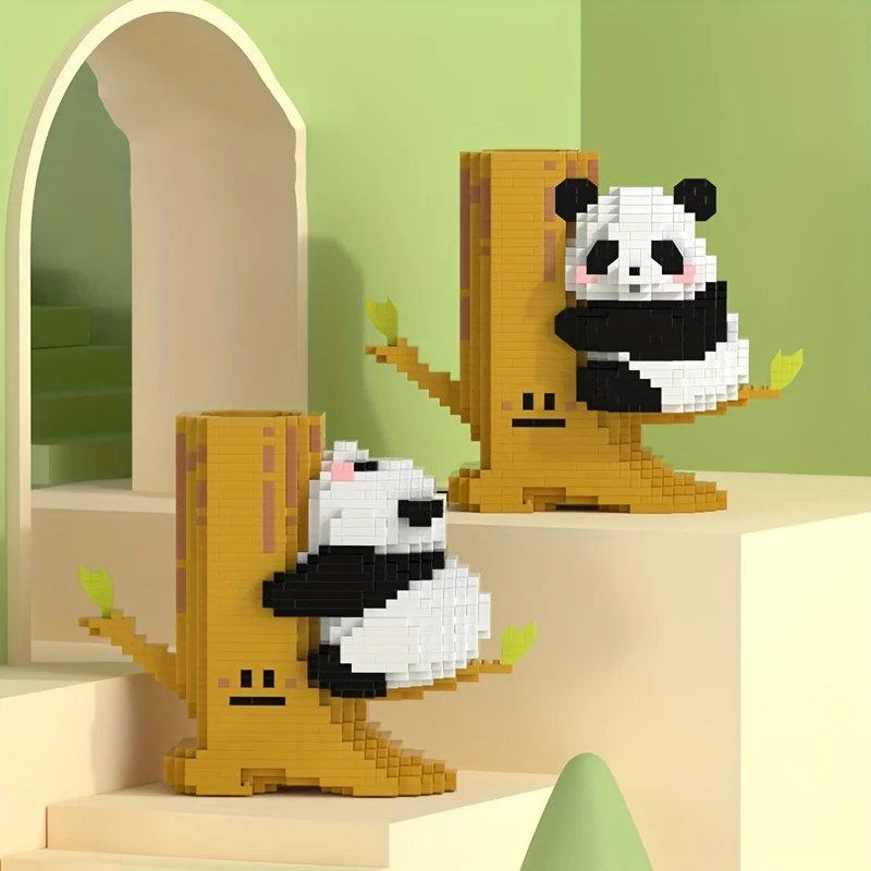 Big Panda Small Building Blocks, Educational Assembled Toys, Office Pen Holder Ornaments, DIY Gifts