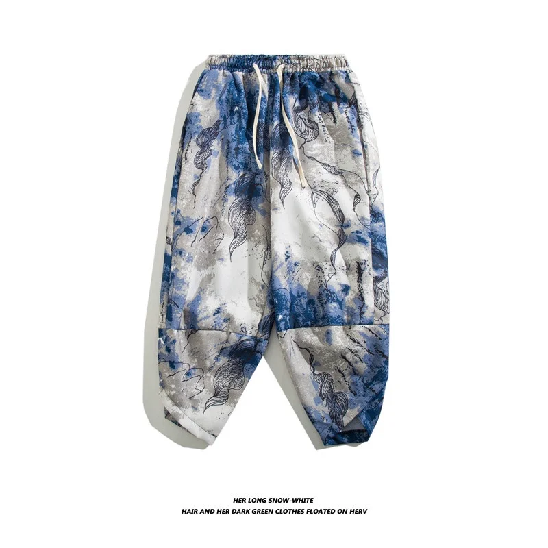 Men's Shorts, Loose Radish Pants, Bermudas  Beach Chinese Style Lantern Pants, Summer Thin Style Treetwear Pants Knee Length