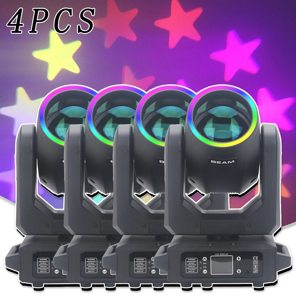 4PCS LED 200W Beam Effect 8 Colors 12Gobos 18Prism With SMD RGB Ring  Horse Racing Lcd Display Sharpy Moving Head Stage Lighting