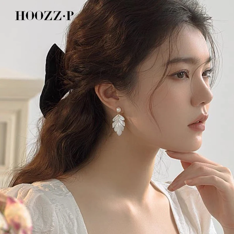HOOZZ.P Natural Freshwater Cultured Pearl Maple Leaf Shaped Silver Needle Earrings Gift for Ladies