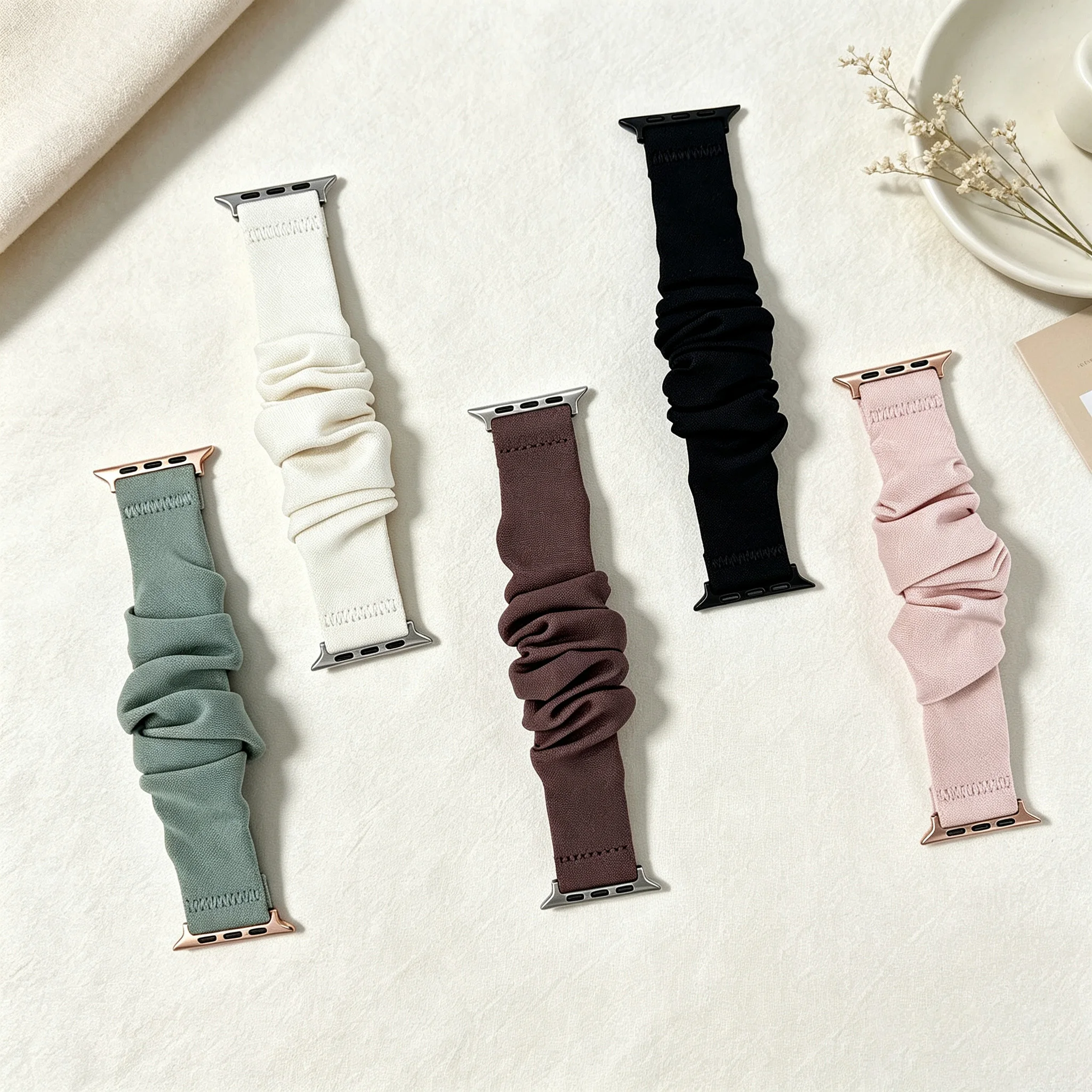 2 Pack Scrunchie Band For Apple Watch, Soft Elastic Fabric Wrist Strap For iWatch Series 10 9 8 7 SE Women Bracelet