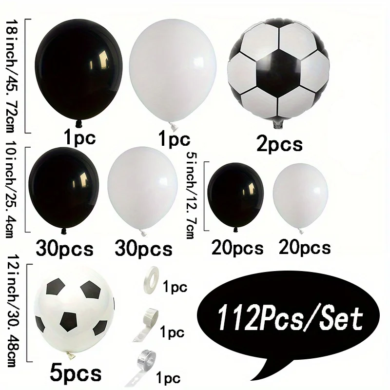 112pcs Black & White Soccer Balloons Garland Kit, for Birthday Anniversary Graduation Ceremonies Football Theme Party Decoration