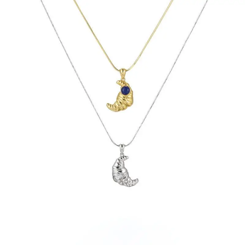 

French Luxury Niche Design Double-sided Croissant Pendant Necklace Clavicle Chain Original High Sense Joker Woman