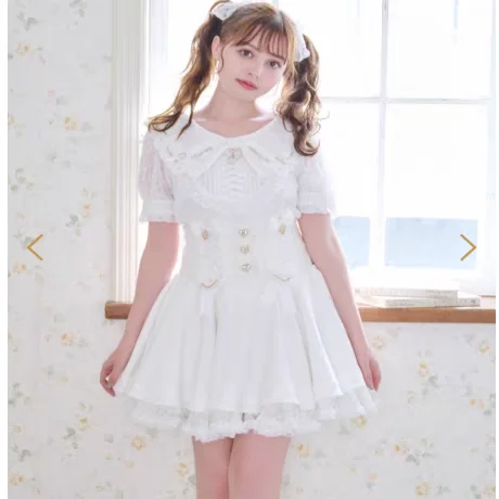 Niedlicher, süßer, mit Spitzen besetzter F-Rock mit abnehmbarem Knoten für Damen, Herbst, Neuankömmling, japanischer Stil, hohe Taille, A-Li...