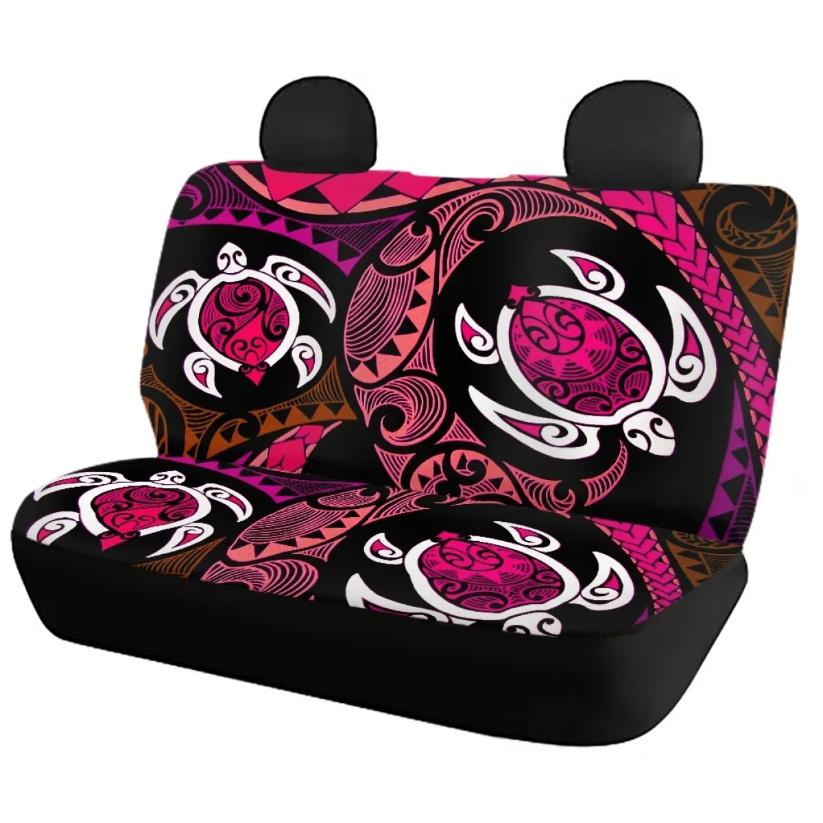 Polynesian Sea Turtle Tattoo Print Front/Back Car Seat Cover Full Set Ethnic Tribal Design Vehicle Seat Protector Car Accesories