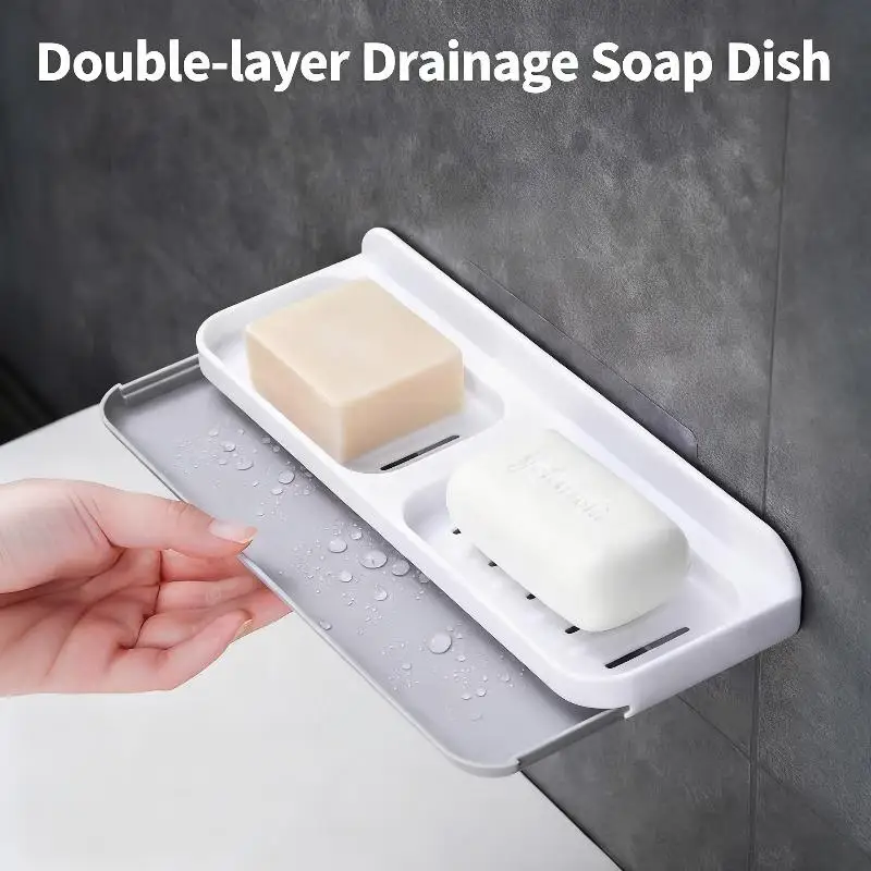 

Drawer Bathroom Soap Box Wall Mount Nordic Waterproof Drain Rack Bathroom Soap Container Holder Body Wash Shampoo Storage Shelf