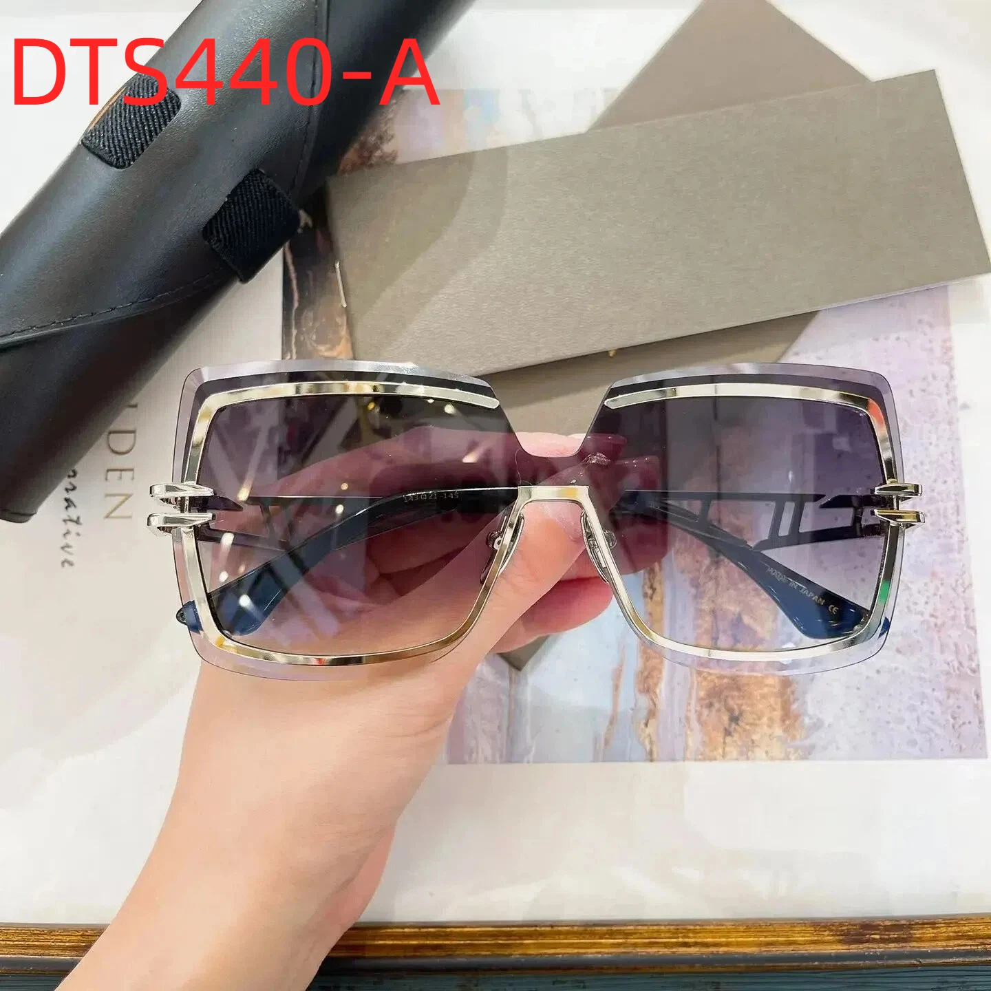 

New DT BROKYN DTS440-A Oversized Alloy Frame Business Womens Sunglasses Gradient Purple Lenses UV400 Men's Sun Glasses With Box