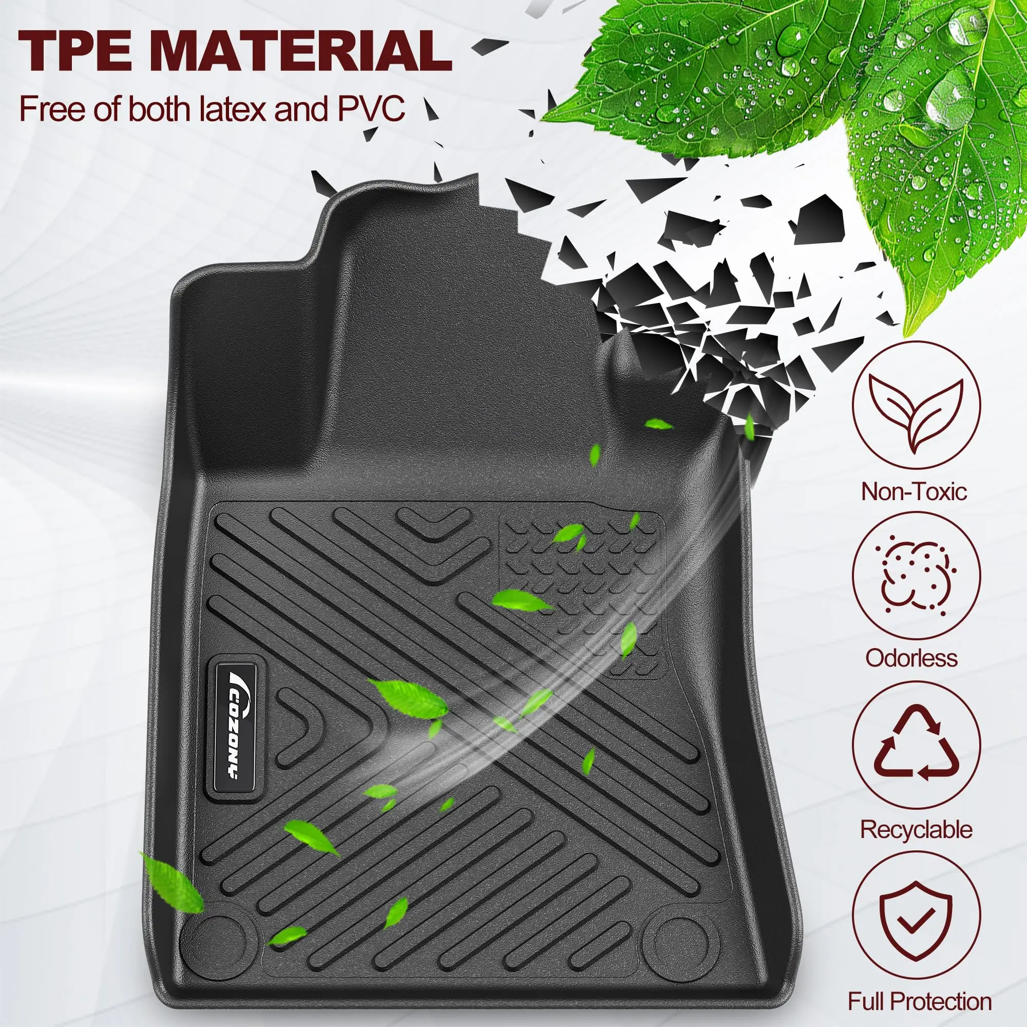Custom Fit TPE Floor Mats for 2008-2013 Toyota Highlander Non-Hybrid – Heavy Duty, Odorless, All-Weather, Non-Slip, Easy to Clean, Full Coverage 7-Seater, 1st 2nd 3rd Row, Black