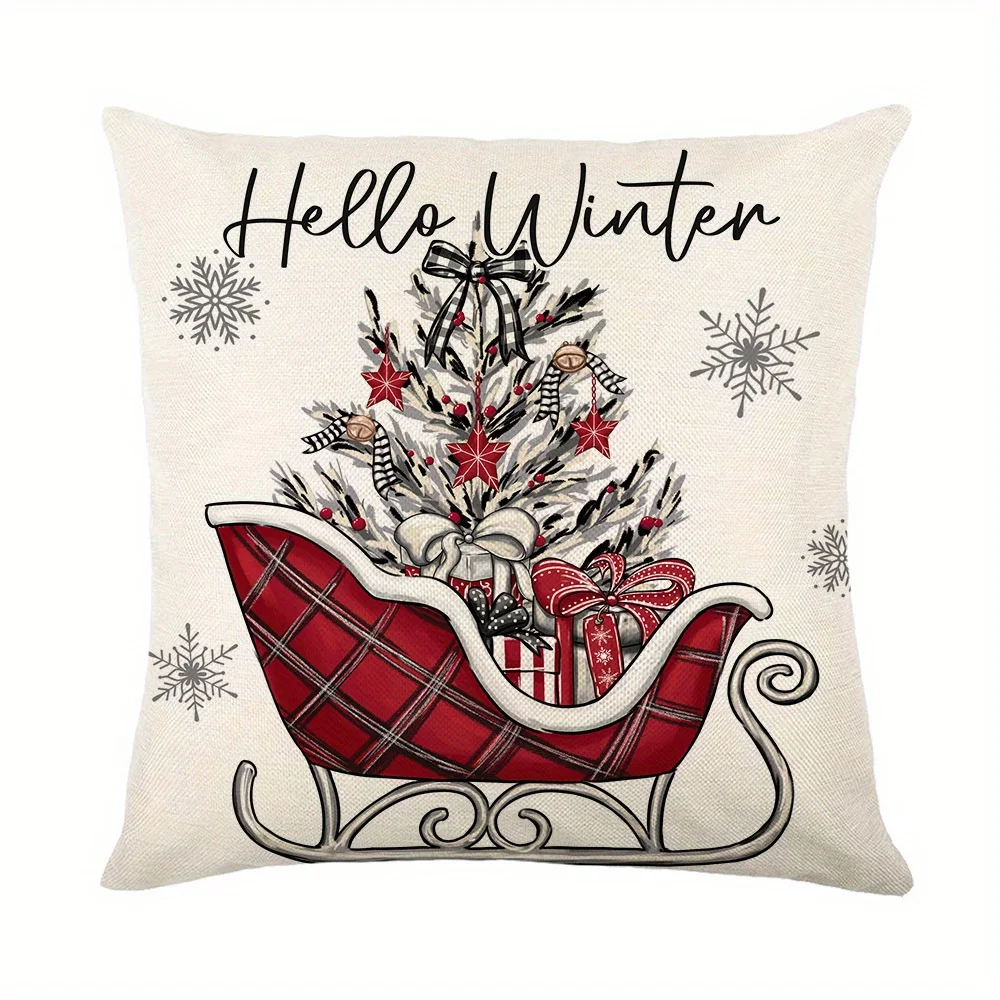Luxurious Linen Blend Christmas Tree & Gloves & Sled & Christmas Ball Pillowcase Covers - Holiday Throw Pillow Covers Cushion C