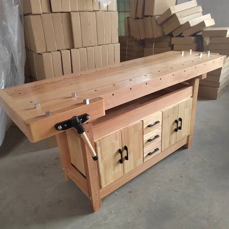 Beech Woodworking Workbench DIY Woodworking Table with Vise and Drawer Home Multifunctional Table with Bench Clamp Heavy Duty