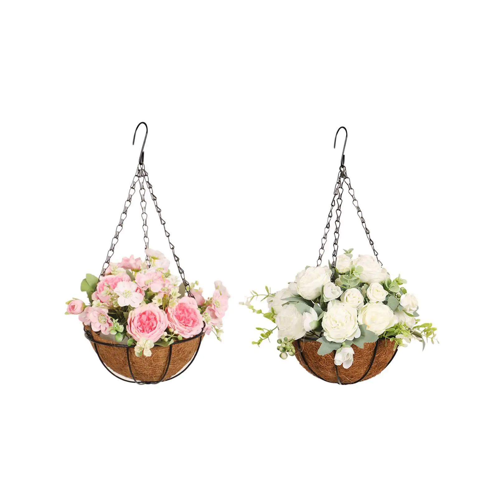 Artificial Flowers Hanging Basket Fake Peony Flowers Ornament Chain Flower Pot Plant Hanger for Home Garden Lawn Courtyard Patio