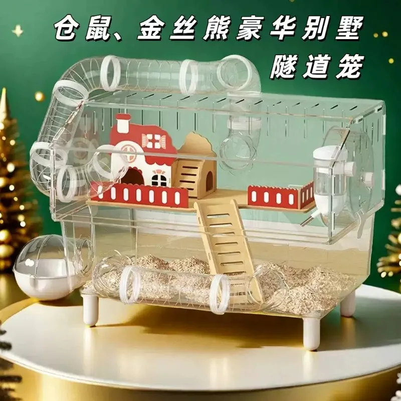 DIY Acrylic Hamster Villa Cage, Transparent Enclosure with Connecting Tunnels for Small Pets