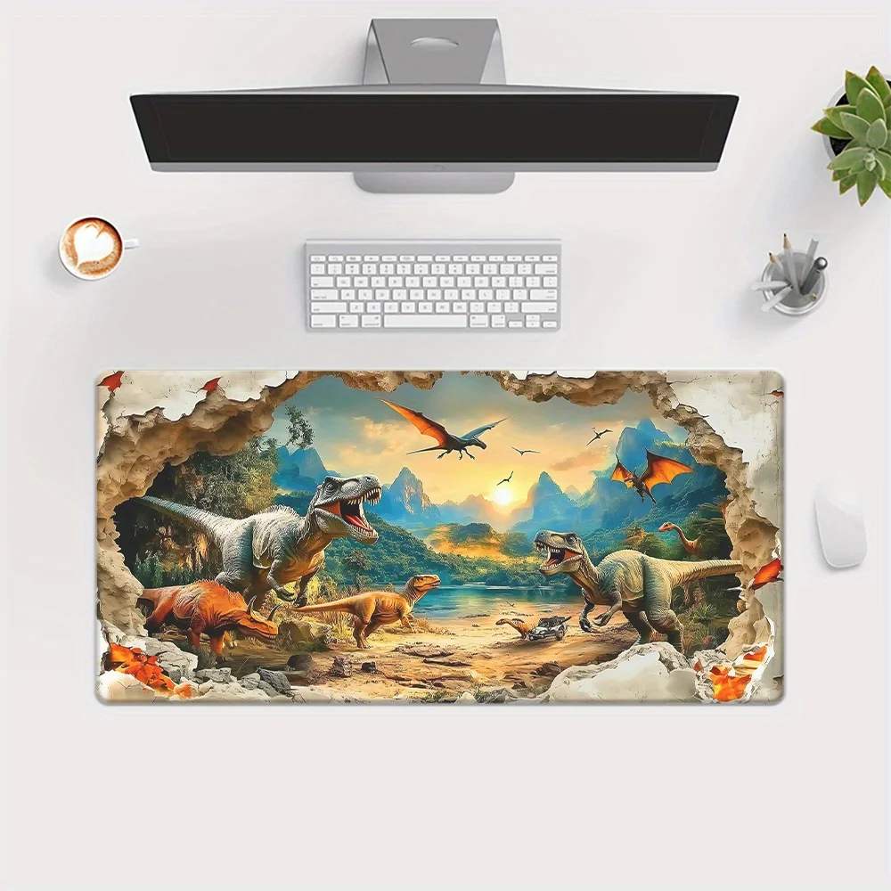 Dinosaur World Window Break Effect Extended Gaming Mouse Pad Large Rubber Waterproof Desk Mat