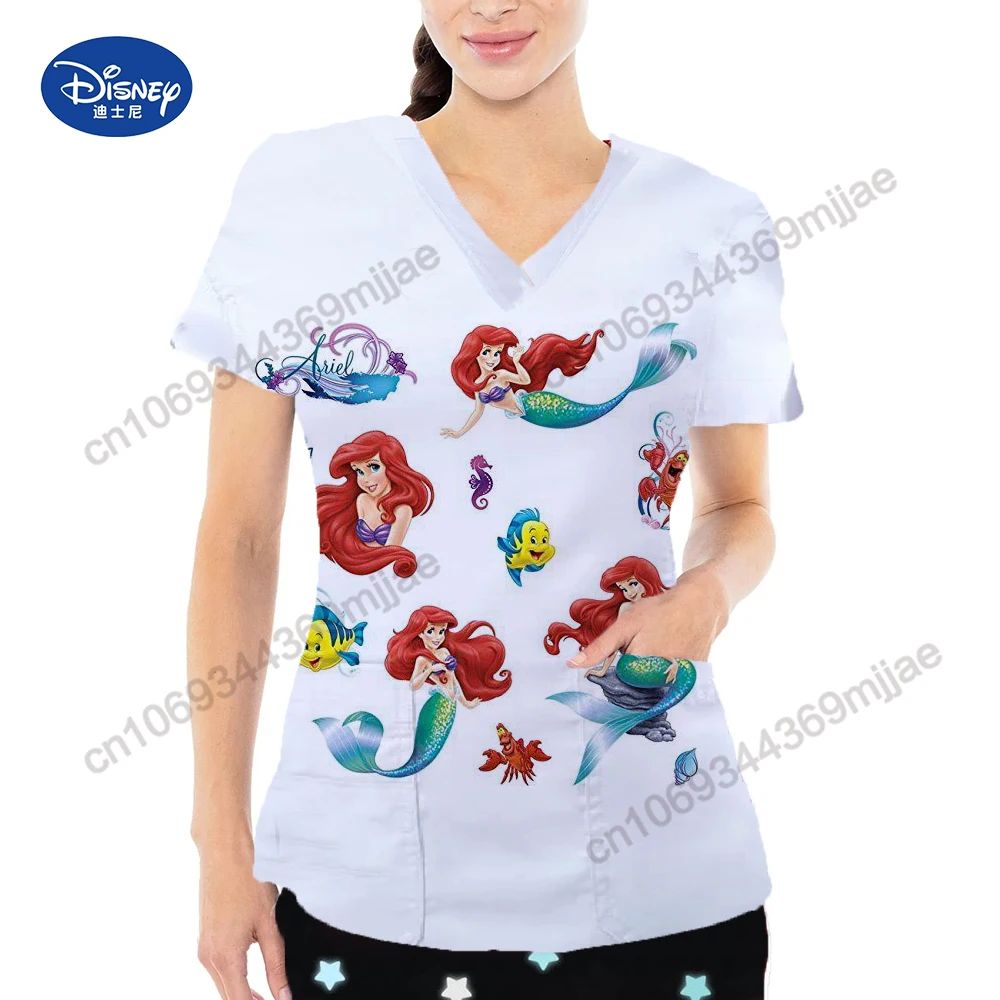 Mode lässig Damen bekleidung versand kostenfrei V-Ausschnitt Ernte weibliche T-Shirts Sommer Kurzarm Tops 2024 Cartoon Zwei-Taschen-Tops