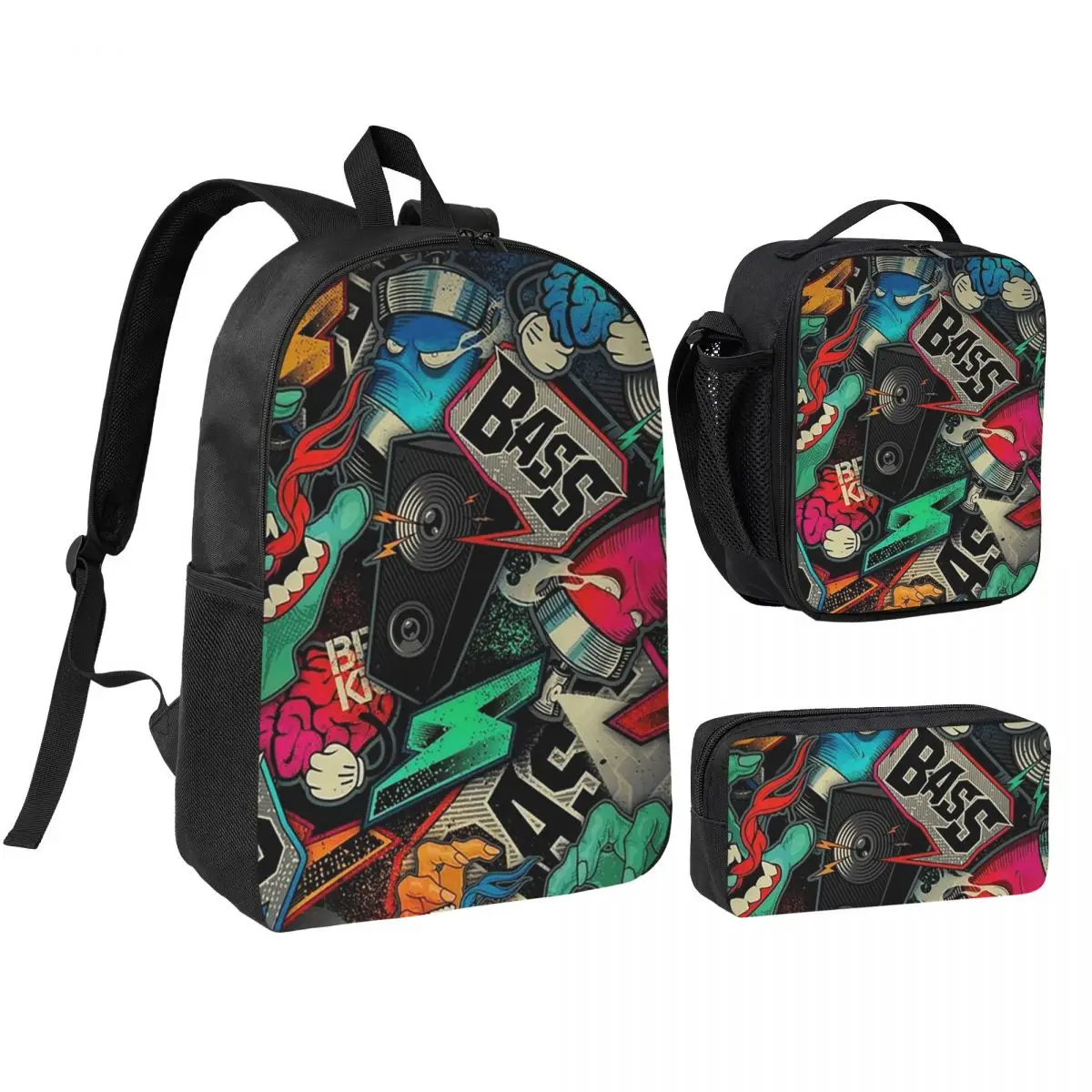 

Urban Pattern Hip Hop Graffiti Street Art Backpack BookBag School Bag Shoulder Bags 3ps Insulated Lunch Bag Pencil Case
