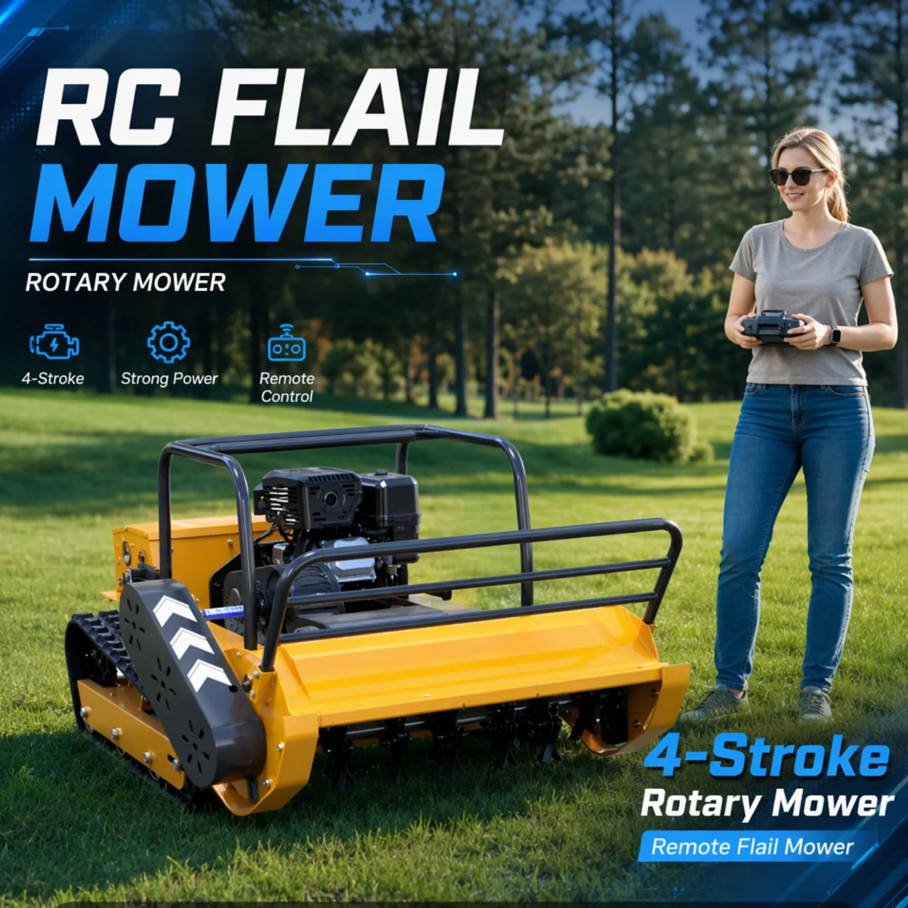 Customized Wireless RC Lawn Mower, Radio Control Four‑Stroke Flail Mower Equipped With Sharp And Durable Cutting Blades