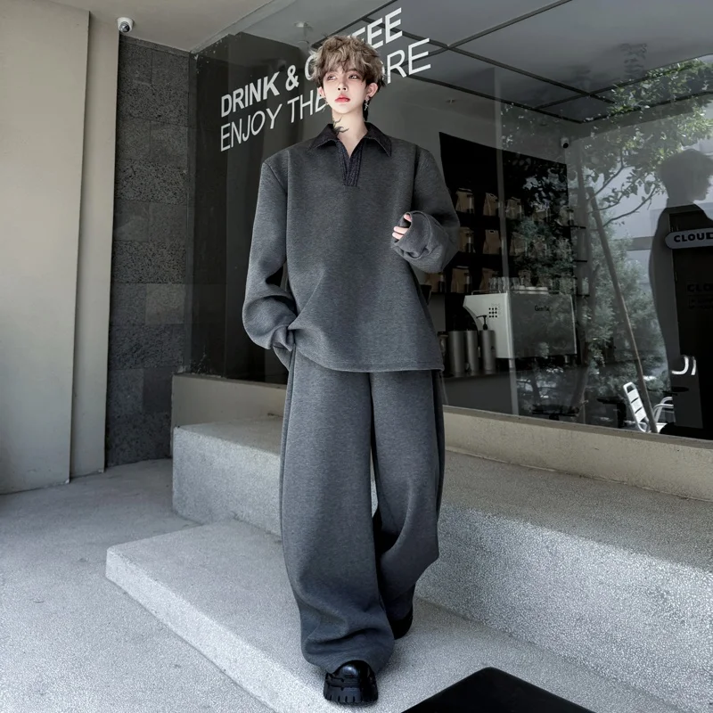 

Мужской спортивный костюм American High Street: худи и широкие брюки с цветовыми блоками, премиум-класса, повседневный комплект из двух предметов.