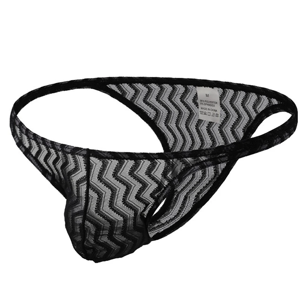 Mens Sexy Low Waist Briefs Lace Sheer Thongs Underwear Peni Big Pouch Panties Thin T-Back Underpants Mesh See Through Lingerie