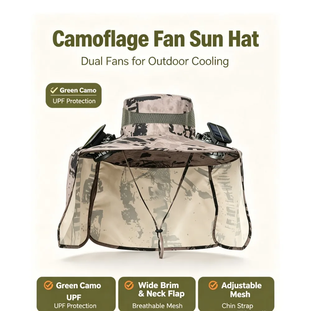Men Solar Fan Fishing Hat Large Wide Brim Sun Hat Rechargeable Strong Wind Mini Fan Quick Dry UV Protection Outdoor Cooling Cap