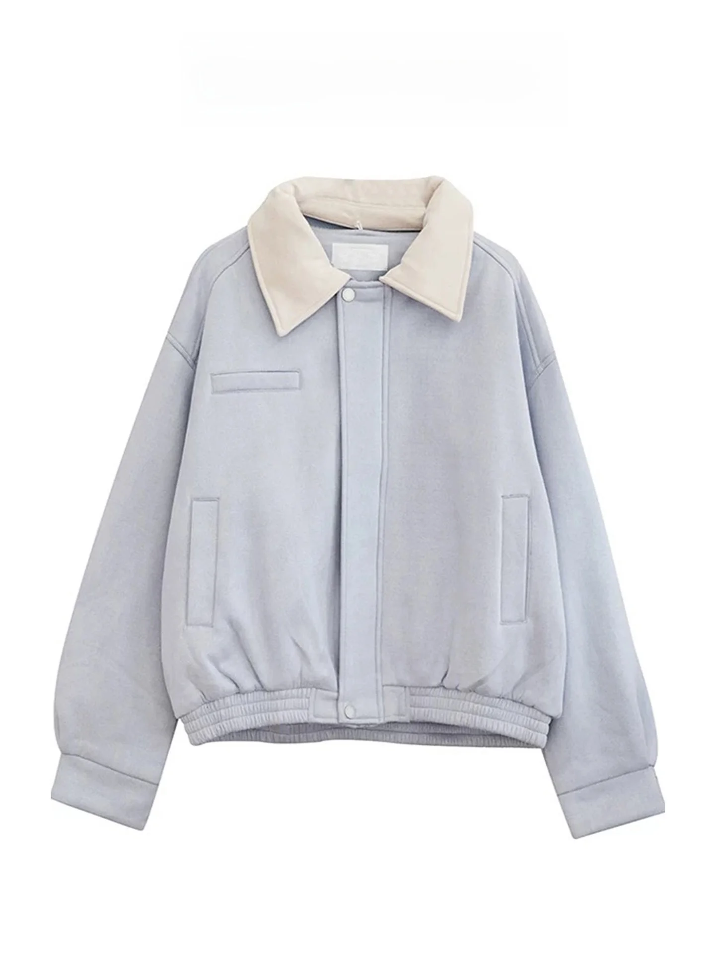 

Blue Suede Baseball Jaet Women's Loose Fit Turn-down Collar Outerwear Spring Autumn New Sle Korean Design Top irt