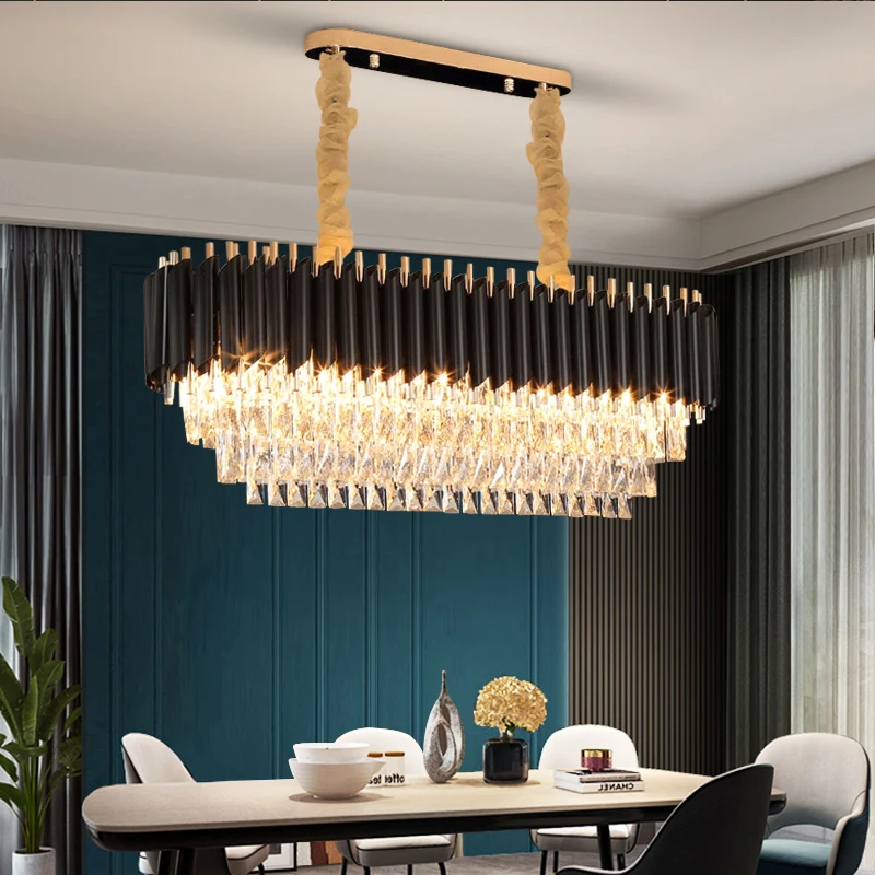 Modern LED Luxury Crystal Chandeliers Hanging Pendant Lighting Oval Design Suspen Living Dining Room Kitchen Decor Lustre Lamp