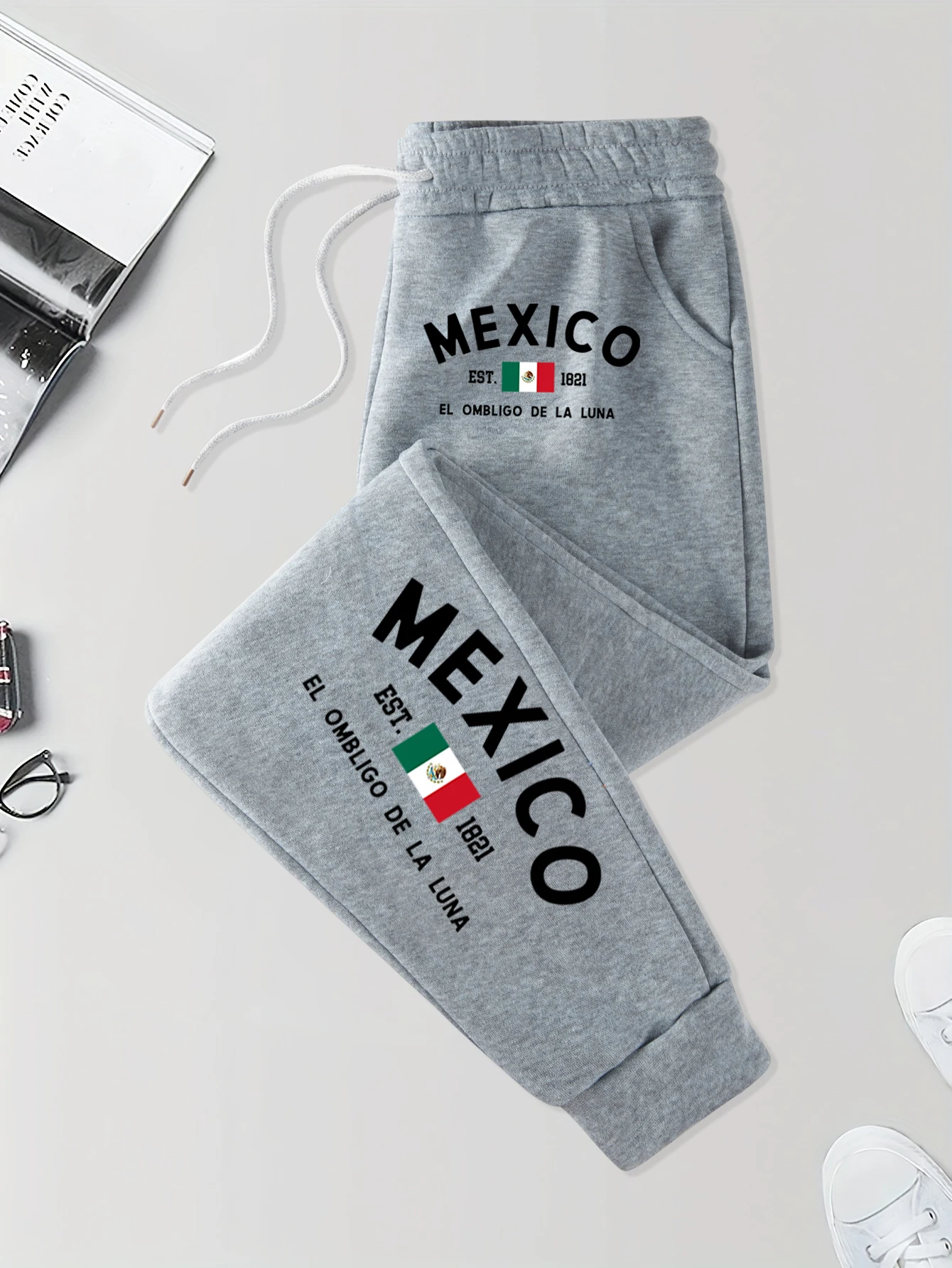

Mexico Text And Flag Printed Men'S Pocket Sweatpants Autumn Elastic Waist Trousers Comfy Street Pant Jogging Basic Long Pants