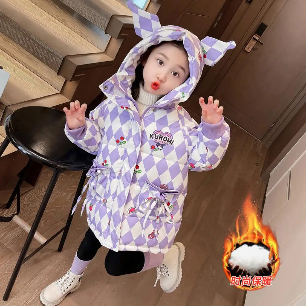 Sanrio Kuromi Girls Cotton Clothes Outwear Autumn Winter Cartoon Coat Kawaii Thicken Cotton Coat Jacket Children's Clothing Gift