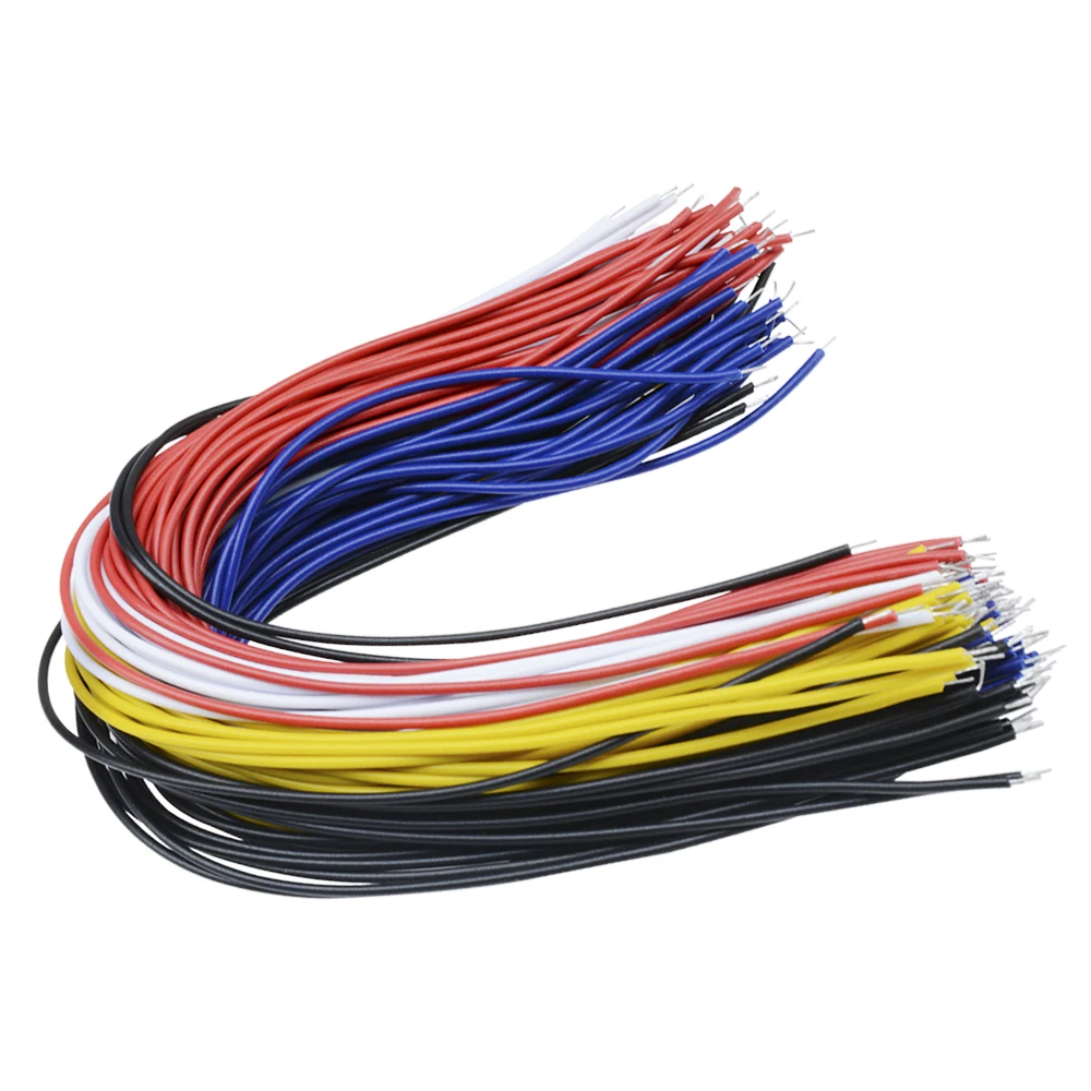 100Pcs 20cm 26 AWG Dual-Ended Tinned Jumper Wires – 5-Color Breadboard & PCB Cable for Electronics Projects (Pre-Tinned Tips)