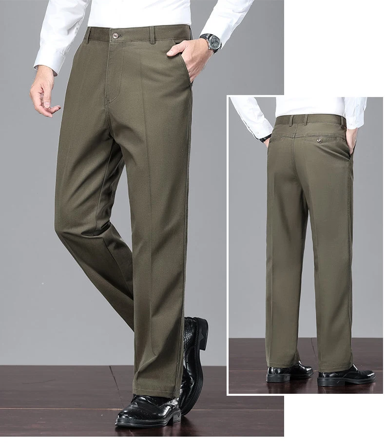 Herrenhose aus 100% Baumwolle, Business-Casual-Anzughose, klassische Passform, plissierte Vorderseite, Anzughose für Männer – Detail 11