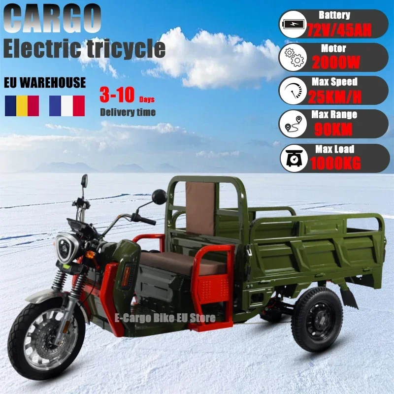 Electric Cargo Tricycle 2000W 72V 45AH Electric Trike 3-Wheel Mobility Scooter With Loading Car Hopper Moped Truck Speed 25KM/H