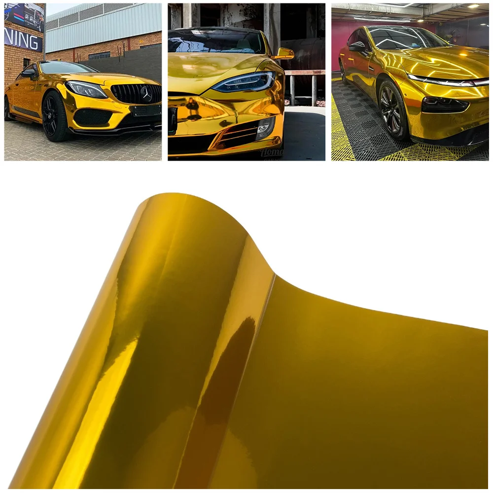 

Глянцевая Золотая хромированная виниловая пленка для автомобиля, мотоцикла, наклейка, водостойкая самоклеящаяся пленка без пузырьков, автостайлинг, листовая наклейка