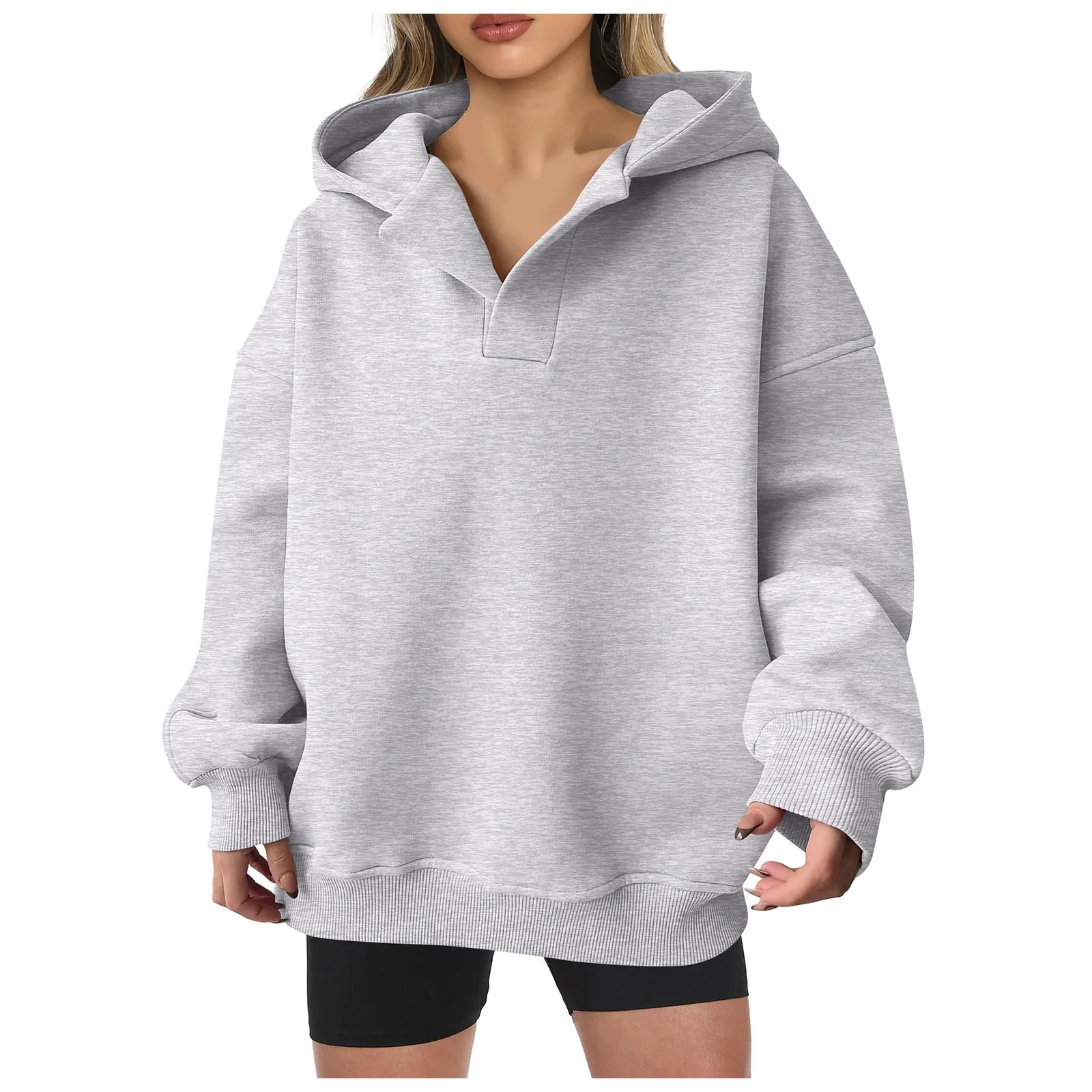 

Autumn Winter Women Casual Oversize Fashion Hooded Sweatshirts Korean Fashion Hoodies Solid Long Sleeve Pullover Tops