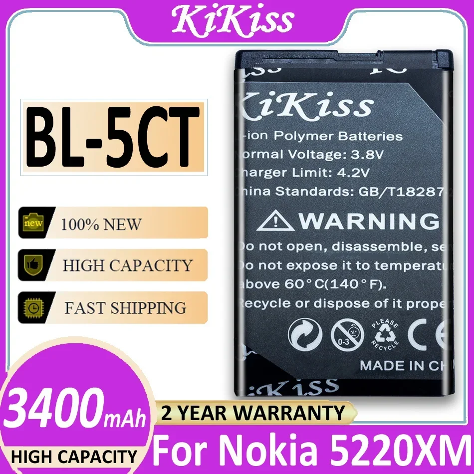 KiKiss Battery BL-5CT 3400mAh For Nokia 5220 5220XM 6730 C3 C5 C6 C5-00 C5-02 C6-01 C3-01 6303C 5220 6730c 6330 6303i