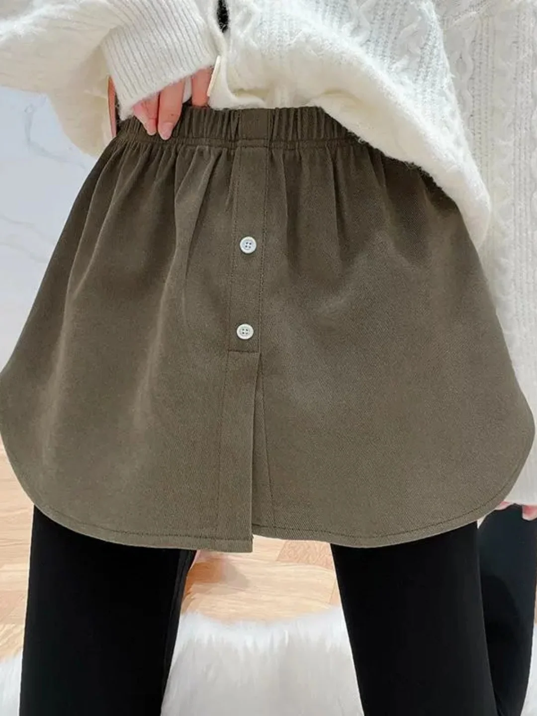 Casual High Waist A-Line  Skirt with Button Splice And Slit for Autumn Winter plus Size Women's Fashion Short Skirts