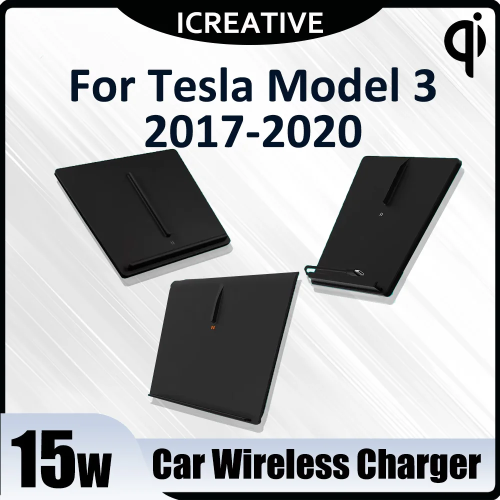 Wireless Car Charger for Tesla Model 3 2017 2018 2019 2020 Phone Wireless Charging Pad Interior Center Console Car Accessories