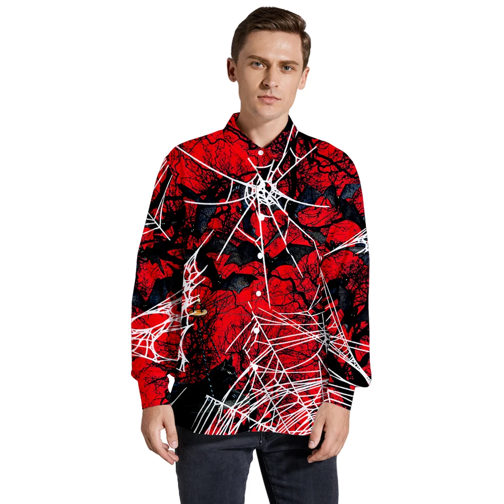 Männer Halloween Spinne Langarm Shirts Herbst Koreanische Shirt Frau Mode Casual Oversize Shirt Gedruckt Kleidung