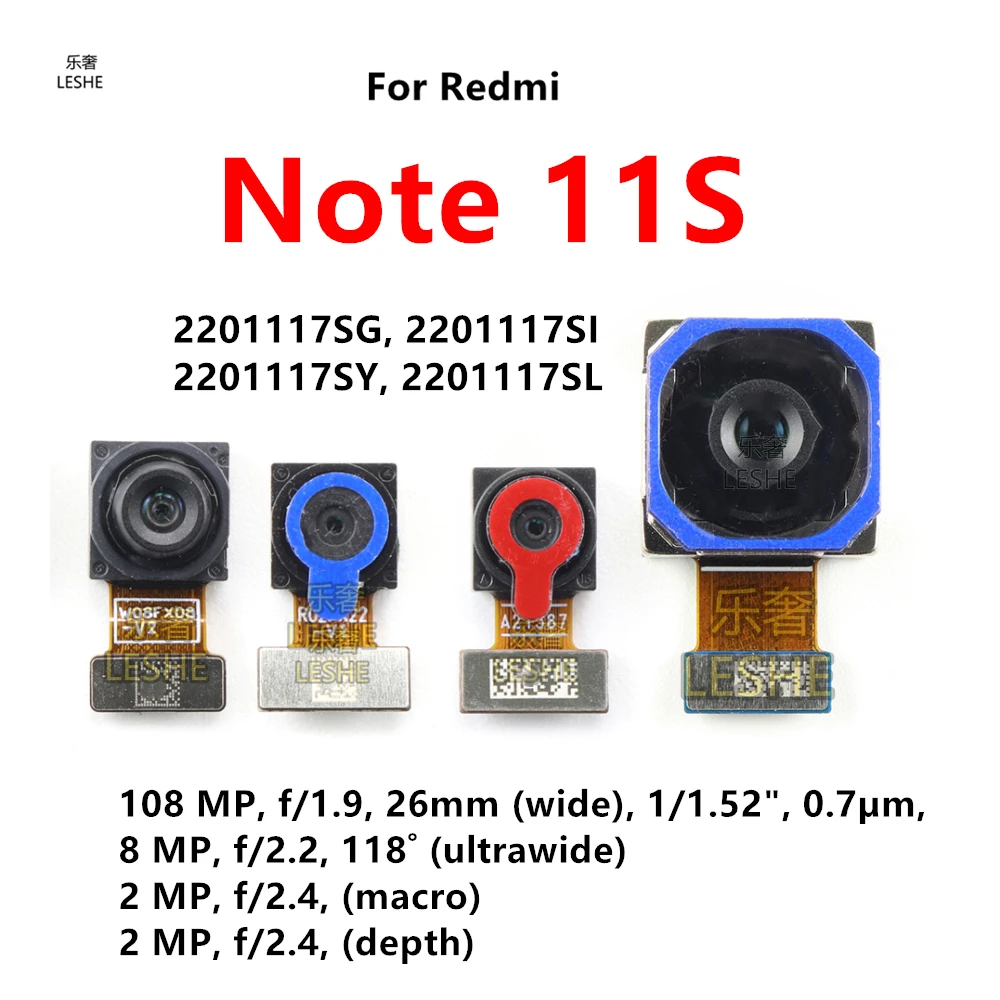 Front Rear Camera For Xiaomi Redmi Note 11S Back Wide Macro Depth Main Camera Module Flex Cable