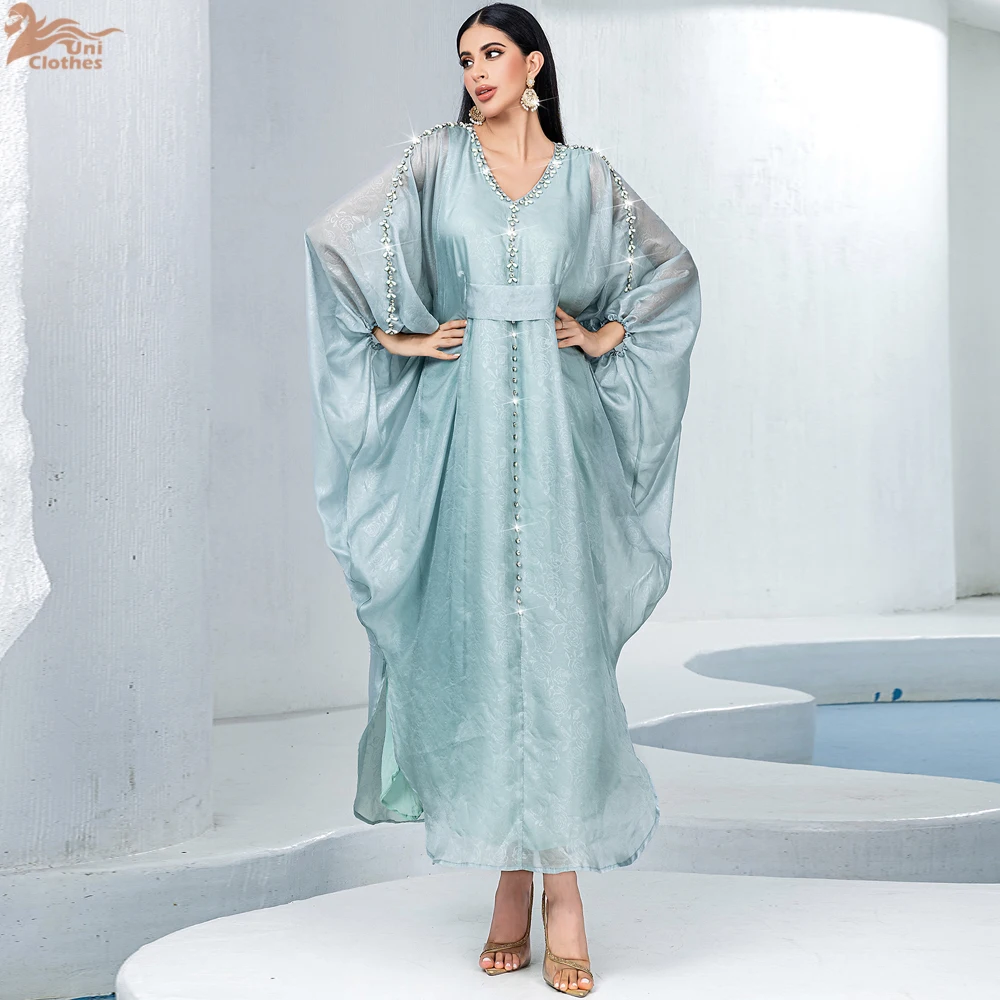 Ramadan Batwing Raso Abaya Damen Dubai Abaya musulmano di lusso per le donne Maxi abito caftano Islam Abbigliamento Caftano Marocain Femme