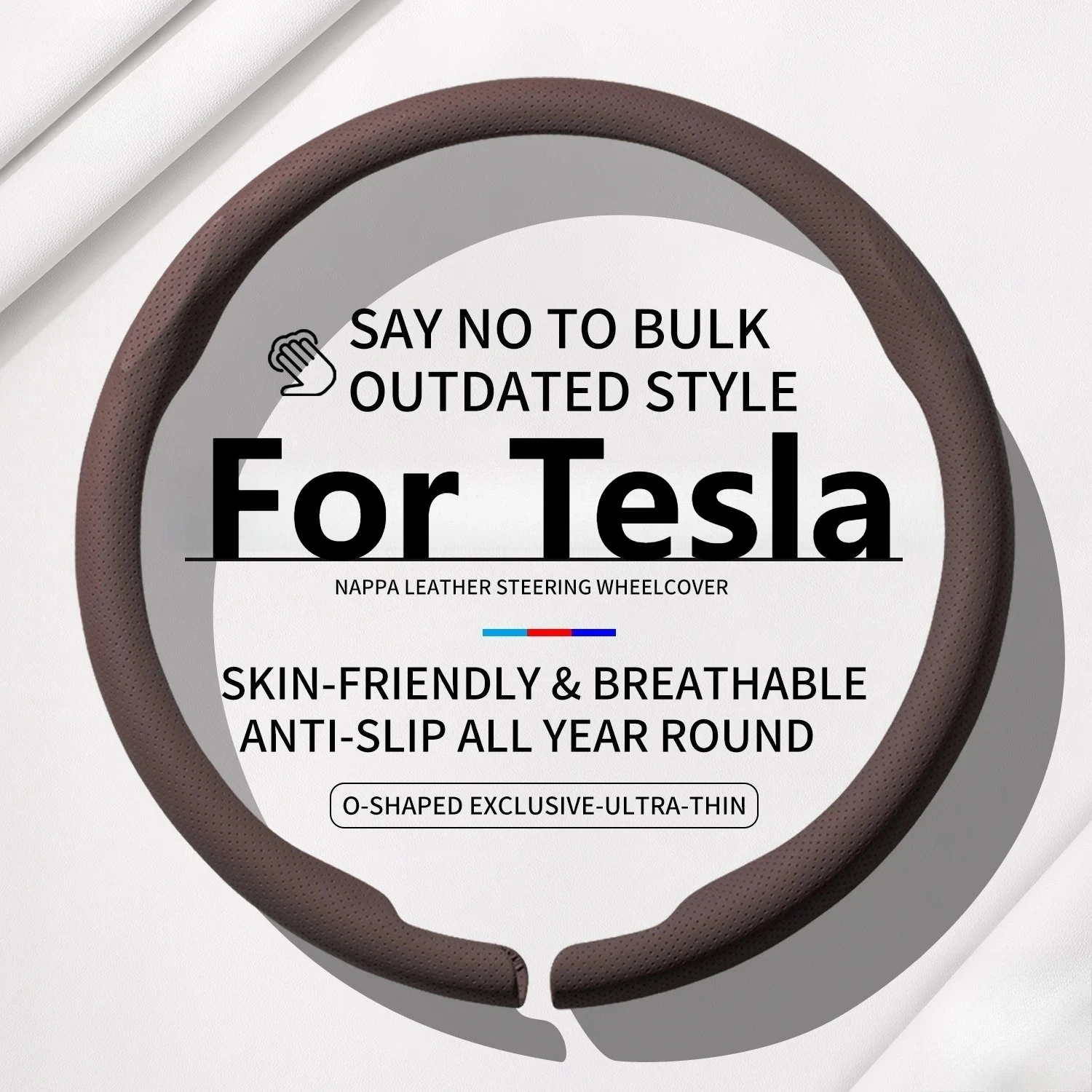 2026 Ultra Thin Minimalist Nappa Leather Car Steering Cover For Tesla Model 3 Model Y 37-38CM  Auto Interior Accessories