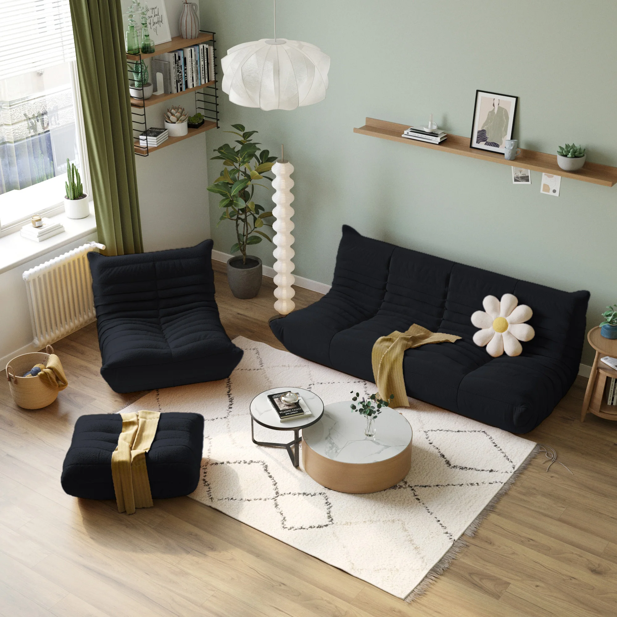 Classic Design Black Lazy Chair Teddy Fabric Comfortable Sofa Cushion