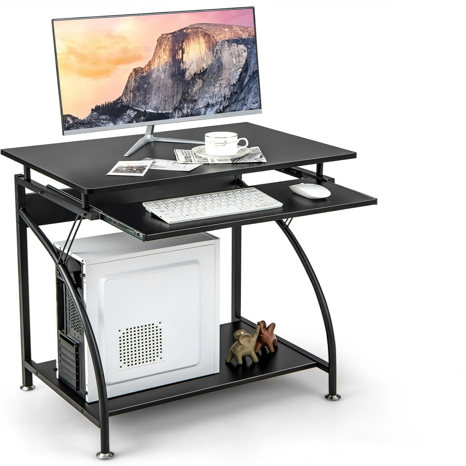 

Small Computer Desk with Keyboard Tray, Home Office Desk Workstation with CPU Stand, Study Writing Desk for Small Spaces, Compac