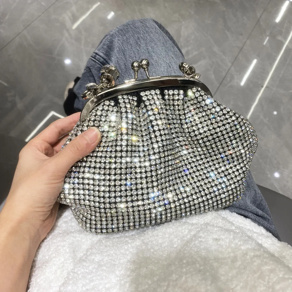 JIOMAY Party Handbag Handbags Luxury Designer Fashion Handbags for Women Shiny Rhinestone Bag Portable Elegant Silver Event Bag