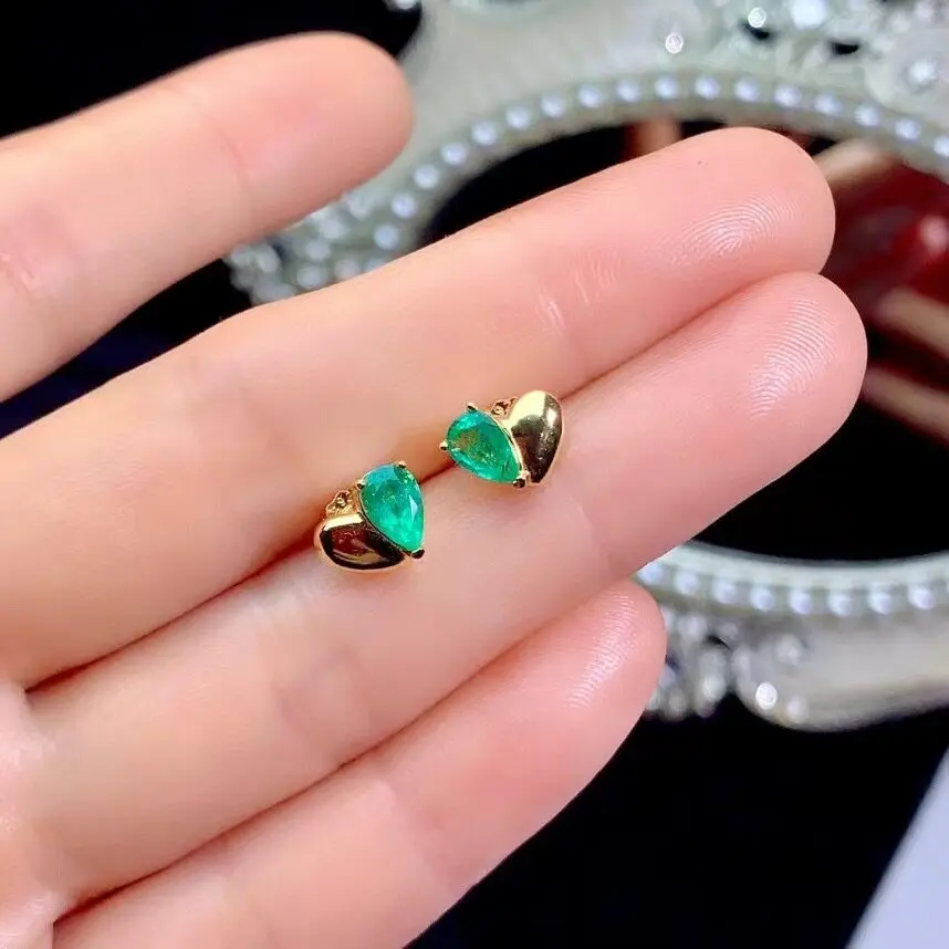 100% Genuine Emerald Earrings for Daily Wear 925 Silver4mm*6mm Emerald Stud Earrings Simple Sterling Silver e Earrings