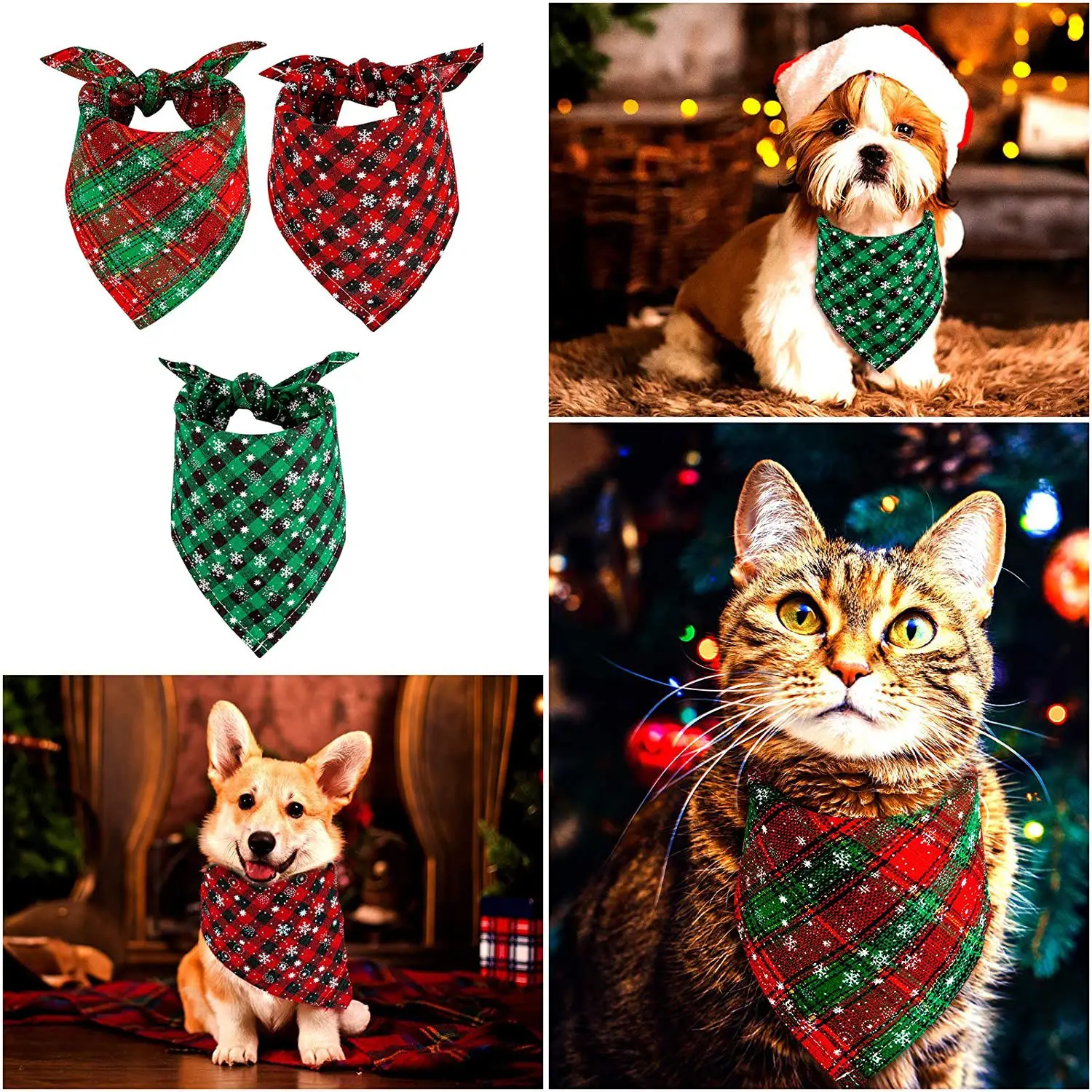 Washable Cotton Dog Bandanas Reversible Design Triangle Bids Large Dog Accessories Large Size Buffalo Plaid Pet Scarf For Cats