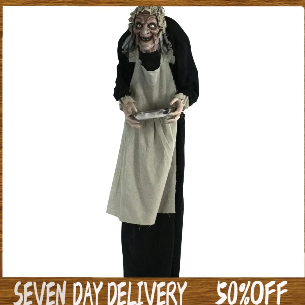 

Halloween Animatronic, Scary Talking Zombie Maid with Touch Activated Lights and Sounds, Battery Operated Outdoor Decorations