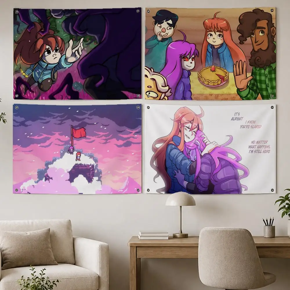 Celeste Indie Platformer Flags Room Home Decor Wall‑Hanging Art Banner, Outdoor for Bedroom Party Background Decoration