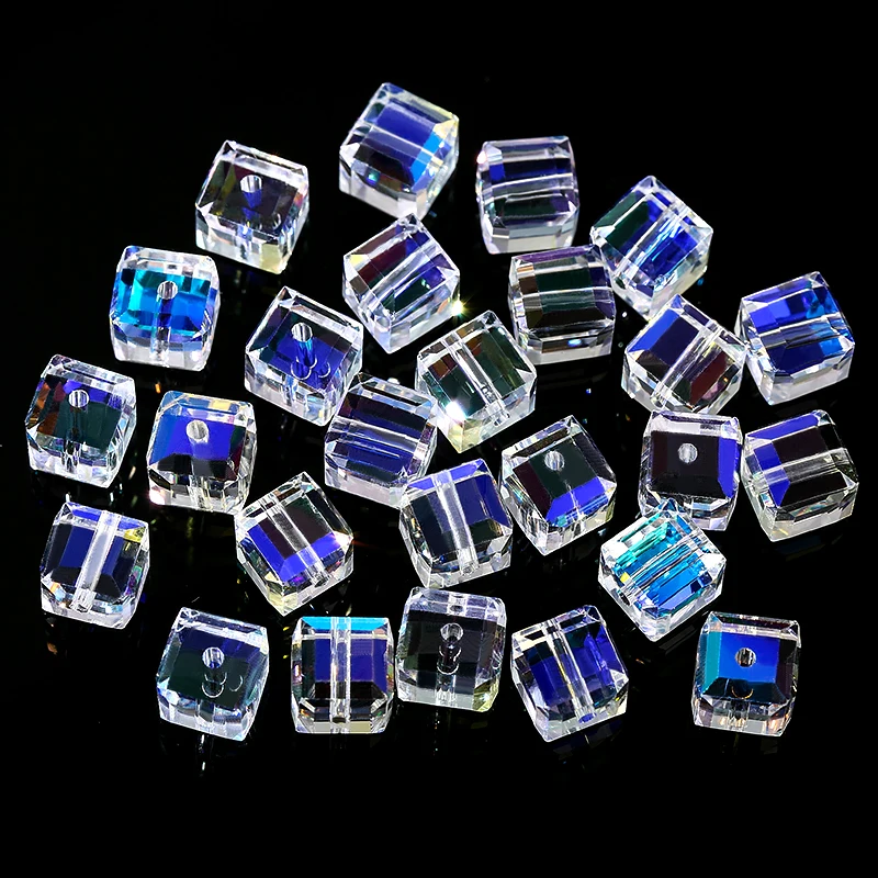 50/100 Stück 4/6/8mm Kristallperlen AB Bunte Würfel Österreichische Perlen für Schmuckherstellung Glasperlen DIY Armband Ohrringe Halskette