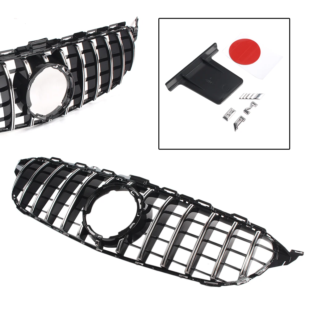 

W205 GTR Style Front Grille Mesh Grill For Mercedes-Benz 2019 C-Class W205 C200 C250 C300 C350 Chrome Black Car Accessories