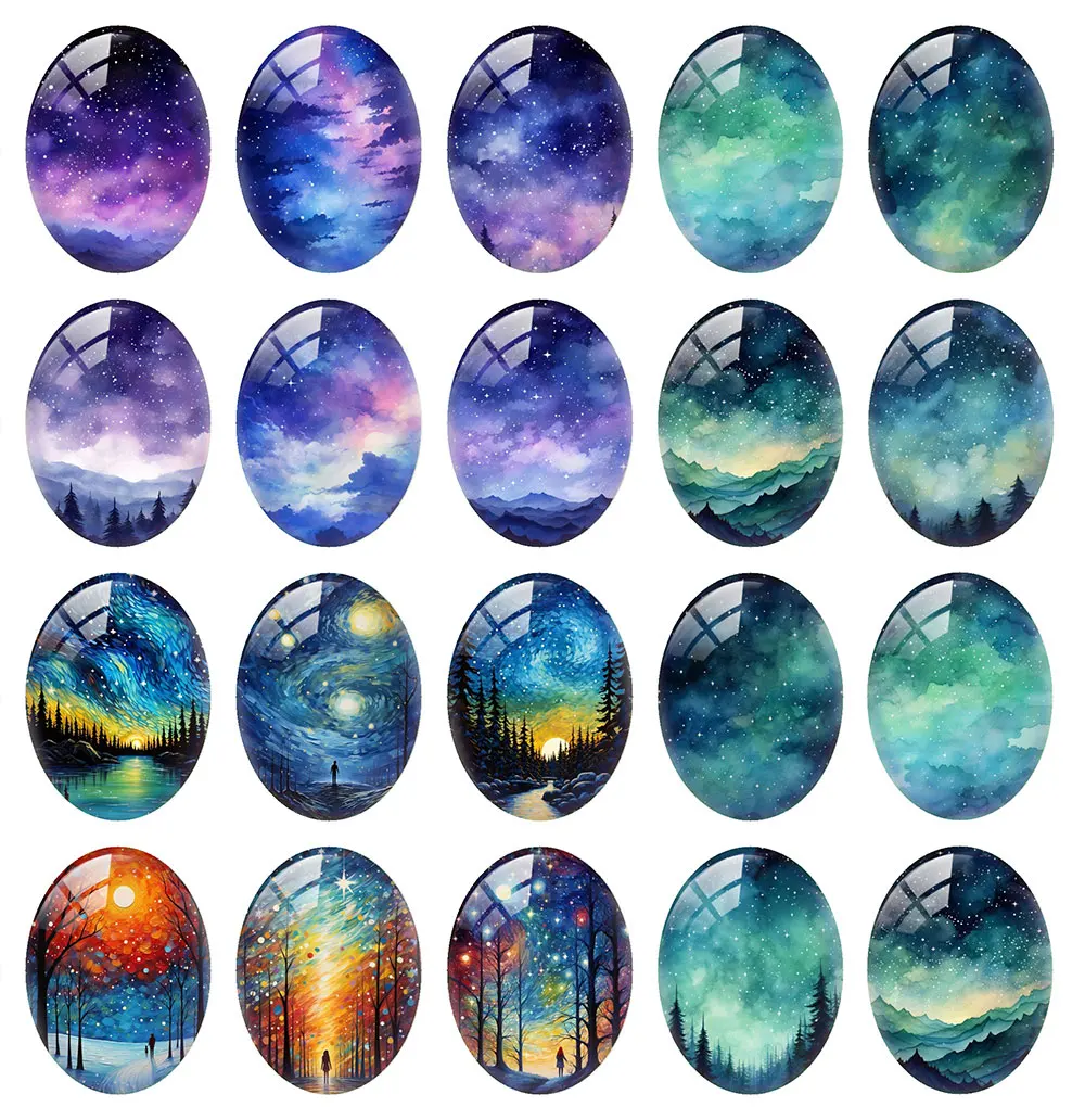 10pcs/lot Oval Photo Glass Cabochon Polar Lights Forest Flatback Charms Demo Flat Back Cameo For Diy Jewelry Making Findings