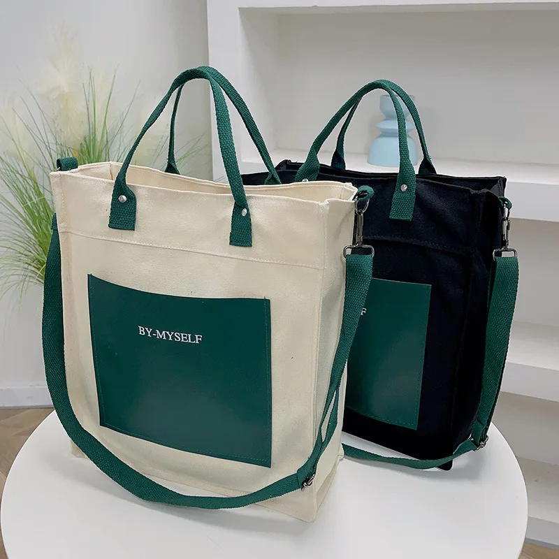 

Сумка большой вместимости в студенческом стиле, модные повседневные контрастные холщовые сумки-тоут, унисекс, подходят для поездок на работу в школу